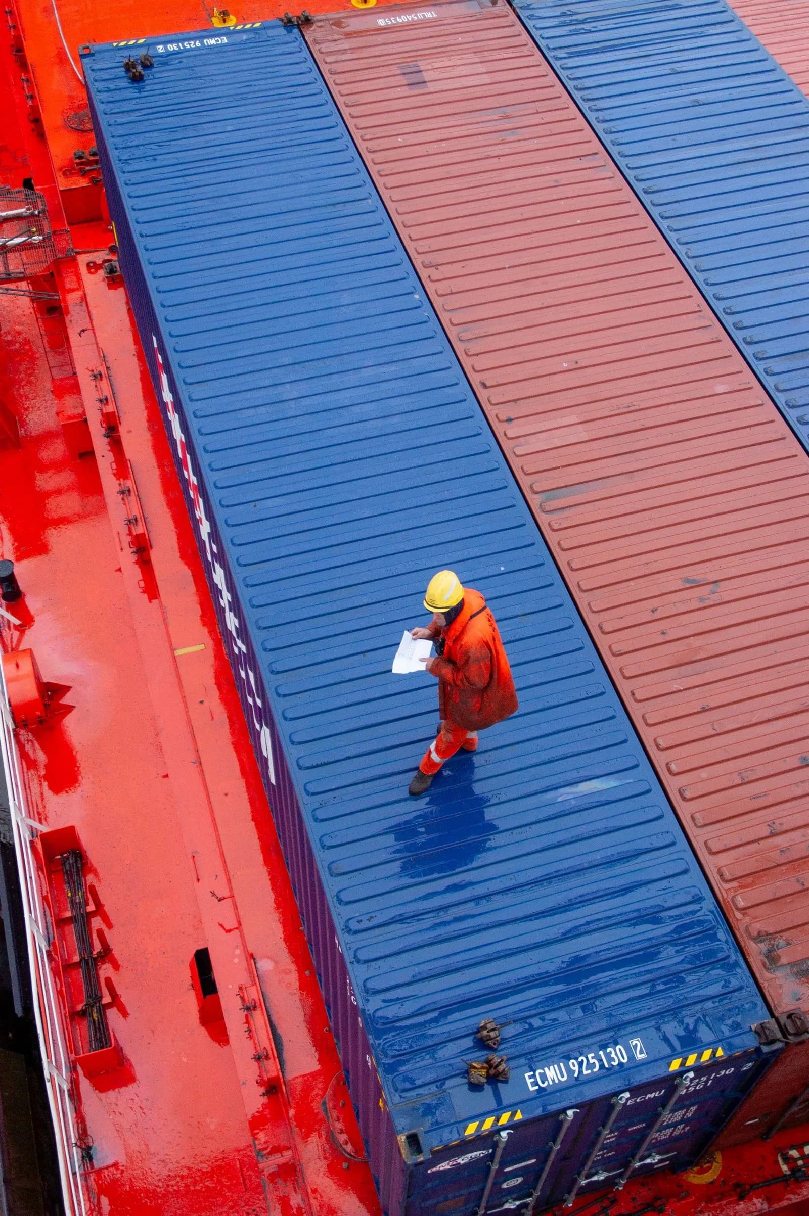 Inspector on a container deck