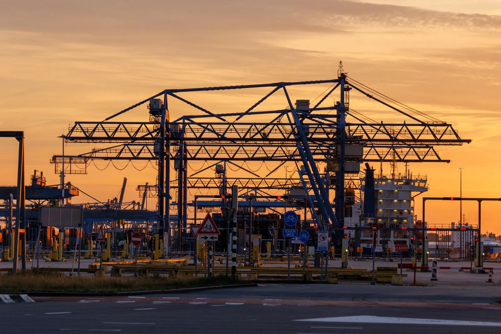 Rotterdam terminal at sunset