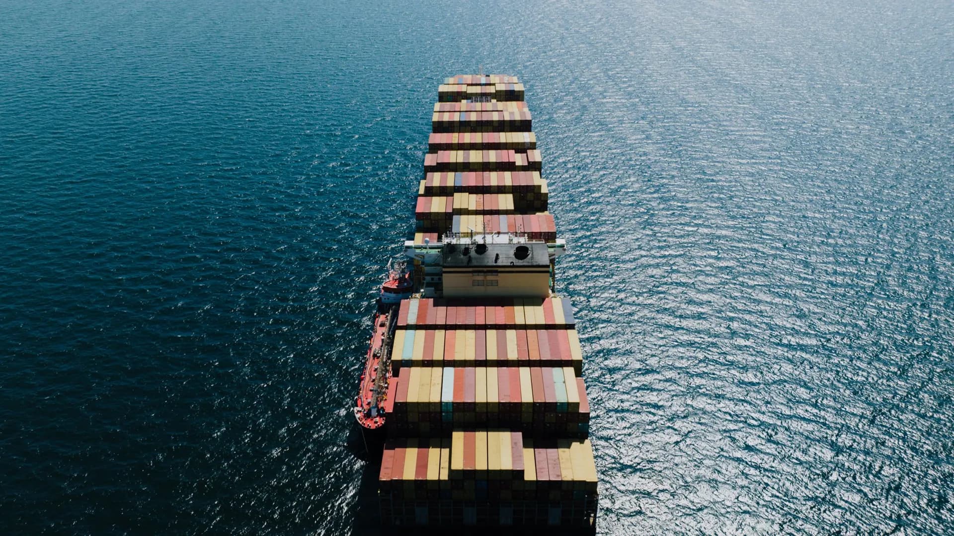 Container ship at dusk
